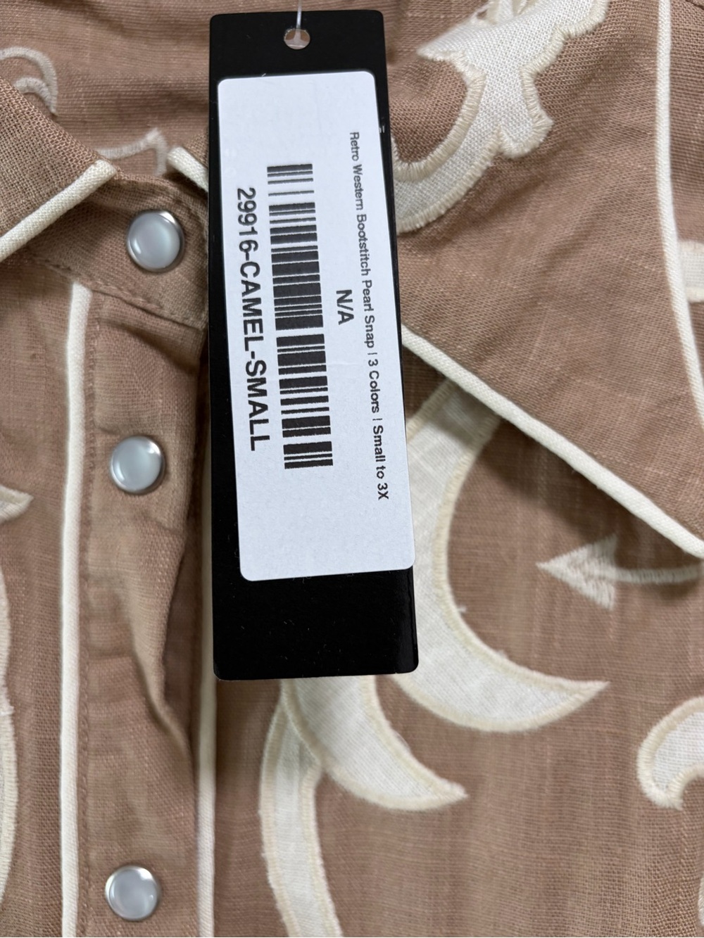 Lucky & Blessed Tan Western Snap Shirt with White/Cream Embroidery - Picture 6 of 11